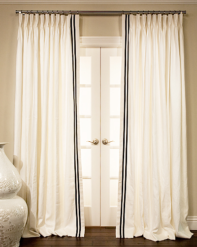 Ribbon Trimmed Estate Linen Custom Drapery